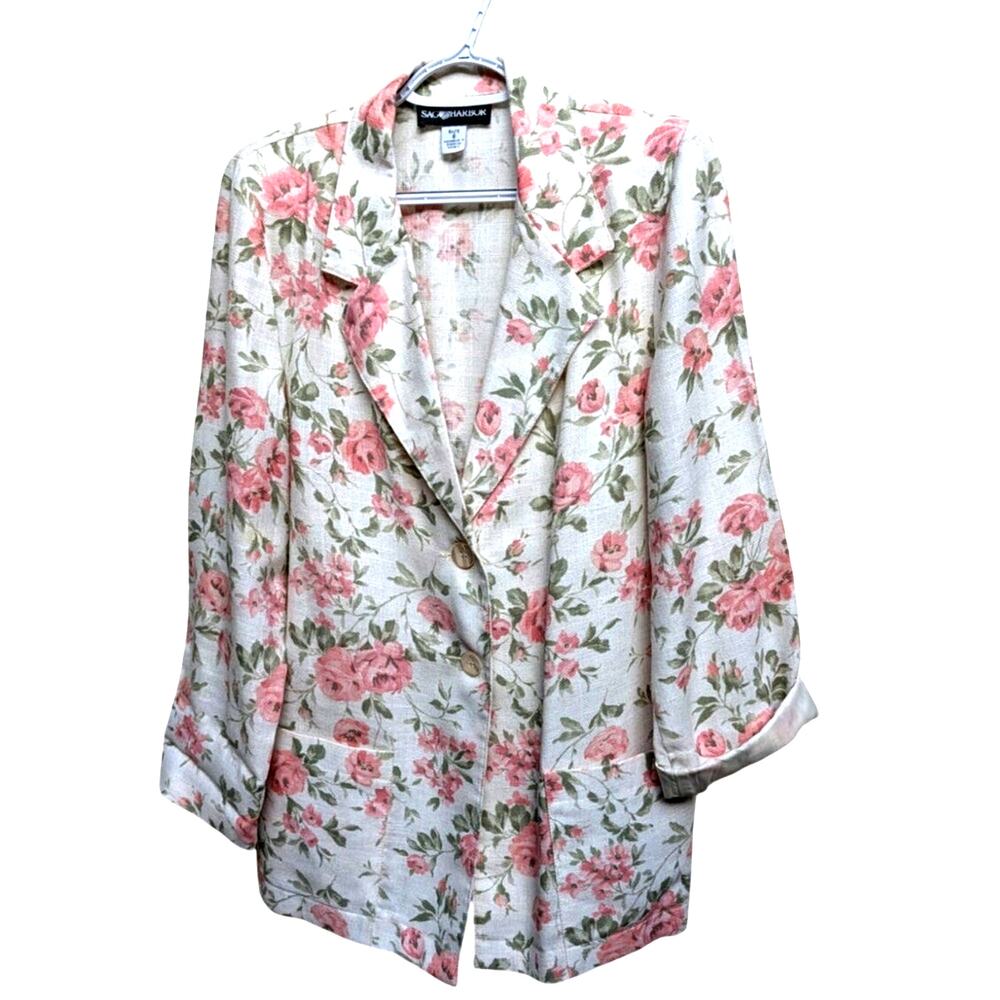 Feminine Floral button-front blazer jacket with pockets. Excellent condition.